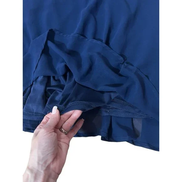 Lulus Metropolitan Navy Blue Ruffled Maxi Dress Large V Neck Sleeveless - Picture 14 of 16